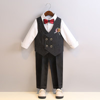 萝卜呗呗(LUOBOBEIBEI)新款儿童西装男童礼服主持人服装花童六一儿童节表演服演出服夏季 黑色马甲+长袖+长裤+领结+胸花 150cm建议体重62-70斤