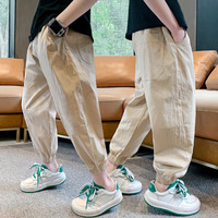 AN男童裤子夏款薄款2023新款儿童夏季防蚊裤中大童潮男孩春秋运动裤 卡其 160