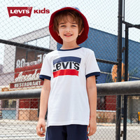 Levi's李维斯夏季男童短袖T恤时尚百搭童装经典三色标纯棉半袖上衣 奶白 140/68(S)