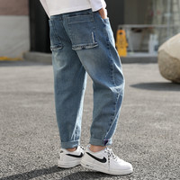 小象汉姆童装男童牛仔长裤2023春装新款男孩长裤子中大童韩版 160 深蓝色