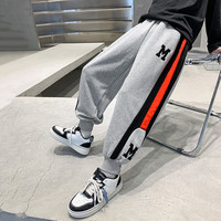 AN儿童装男童裤子春装2023新款中大童洋气运动休闲卫裤春秋款长裤潮 灰色 170码(建议身高165cm左右)