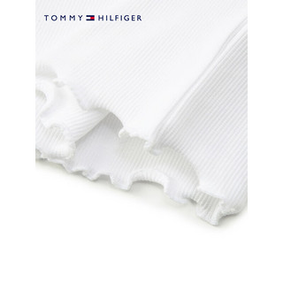 TOMMY HILFIGER 23新款春夏童装女时尚荷叶边小绣标圆领无袖上衣KG0KG07280 白色YBR 5/110cm