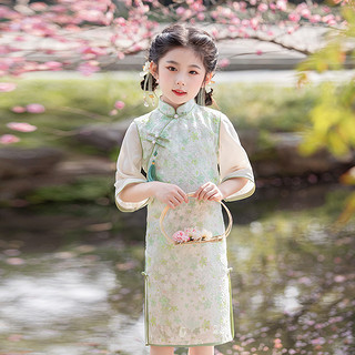 女童旗袍夏季薄款民国风套装小女孩春秋款改良小学生中国风演出服