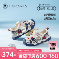 TARANIS 泰兰尼斯 2023夏季新款男女童防滑透气休闲鞋子包头防踢机能鞋凉鞋 白/蓝/红 27码 适合脚长16.5cm