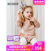 Milkbarn2023春季新款婴儿衣服 6-24月新生儿卫衣包屁衣男女宝宝三角哈衣 棕红色 73cm(6-12m)