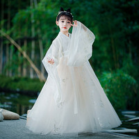 予瑾女童古装汉服2023春款超仙中国风儿童唐装襦裙长袖女孩古风连衣裙 香槟色+外套 130cm