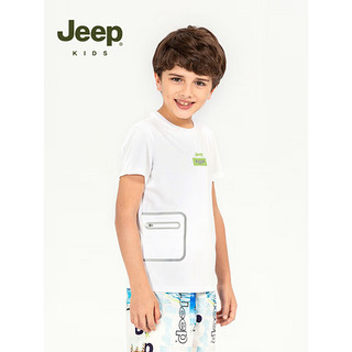 Jeep 吉普 童装男童短袖t恤2023夏季新款圆领儿童宽松打底衫中大童上衣 白色 140cm