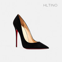 hltino2023年秋季新款黑色高跟鞋12cm细跟性感尖头夜店绒面鞋子女 女款 酒红色8cm 35