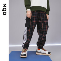 MQD 马骑顿 儿童加绒格子休闲裤 黑底格/藏青格