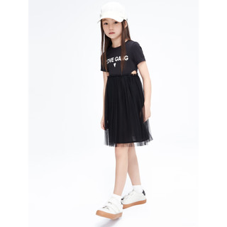 little MO&Co.little moco童装23夏装新款女童短袖网纱蓬蓬连衣裙子KBC2DRS040 黑色 110/52