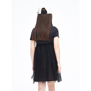 little MO&Co.little moco童装23夏装新款女童短袖网纱蓬蓬连衣裙子KBC2DRS040 黑色 110/52