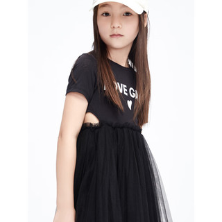 little MO&Co.little moco童装23夏装新款女童短袖网纱蓬蓬连衣裙子KBC2DRS040 黑色 110/52