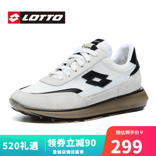 乐途（LOTTO）运动鞋男鞋2023年春夏季新款真皮复古跑步鞋阿甘鞋休闲鞋网面透气 米白（网面） 41/255