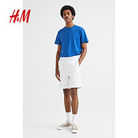 H&M HM男装卫裤春夏白色休闲修身松紧腰舒适短裤运动裤0956308