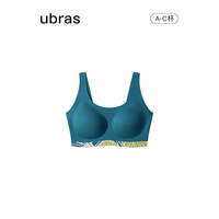 ubras无尺码环保印花内衣女收副乳防走光胸罩圆领舒适背心文胸内衣女 松石青色(经典版) 经典(100~130斤)mini(80~100斤)