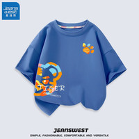 JEANSWEST 真维斯 儿童T恤男童夏季纯棉短袖2023新款中大童夏天休闲舒适童装上衣 牛仔蓝 J彩色老虎组合 100cm