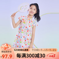 Annil 安奈儿 童装女童短袖连衣裙2023年夏装波点纯棉旗袍公主裙子白橙花150