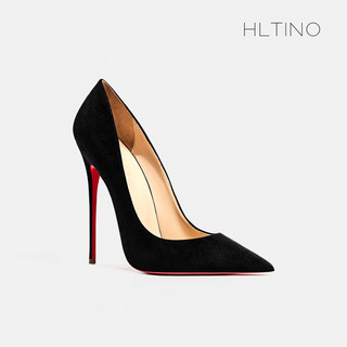 hltino2023年秋季新款黑色高跟鞋12cm细跟性感尖头夜店绒面鞋子女 女款 红色12CM 34
