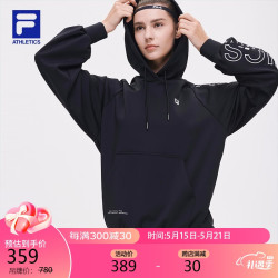 FILA 斐乐 ATHLETICS斐乐官方连帽卫衣女子长袖宽松套头衫秋冬运动休闲时尚针织弹力字母印花女装 深黑-BK 175/92A/XL
