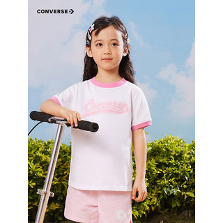 Converse 匡威童装女童凉感短袖T恤2023夏季新款儿童撞色休闲短T上衣 纯白色 140/64