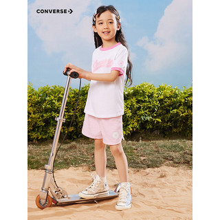 Converse 匡威童装女童凉感短袖T恤2023夏季新款儿童撞色休闲短T上衣 纯白色 140/64