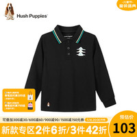 暇步士 童装男童长袖POLO衫春装新款儿童长袖T恤精梳棉汗布透气性好 钻石黑 105cm