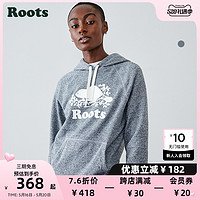 Roots 加拿大2021秋冬新款女士椒盐灰印花保暖袋鼠口袋套头连帽衫