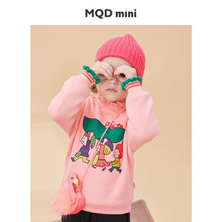 MQD童装女小童毛衣冬装新款儿童萌趣加绒加厚木耳边针织衫潮 樱花粉 110cm