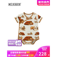 Milkbarn2023春夏新款婴儿衣服0-18月新生儿侧开扣短袖包屁衣宝宝睡衣爬服 牧舍 80cm(12-18m)