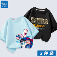 真维斯(Jeanswest)男童T恤2023年新款男孩夏季薄款纯棉舒适短袖中大童夏天休闲半袖 蓝 J朋克兔-黑 J方块舞狮 160cm