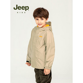 Jeep童装运动外套2023春季三防轻薄防风衣男女童级软壳冲锋衣 米棕色 120cm