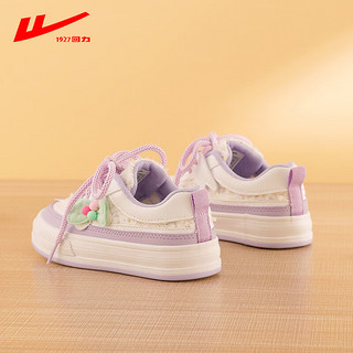 回力童鞋春季新款蝴蝶结甜美女童运动板鞋 TH1074 白紫27