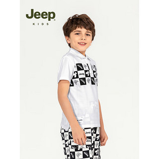 Jeep吉普童装儿童POLO衫2023夏季新品男孩洋气印花透气短袖t恤上衣 白色 120cm