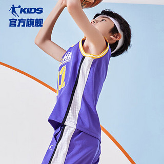 乔丹（QIAODAN）童装2023夏季男中小学生篮球套装吸湿快干运动2件套训练服-150