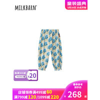 Milkbarn2023新款儿童长裤 1-6岁男女童印花休闲裤夏季外穿裤子中小童童装 冰蓝雪绒花 100cm
