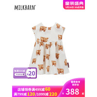 Milkbarn2023儿童夏季童装裙子 女童连衣裙宝宝外出公主裙可爱洋气背心裙 米色牛牛 90cm