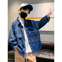 迈兜熊儿童装男童春装衬衫外套新款中大童春季牛仔帅气春秋款男孩衬衣潮 牛仔蓝 120