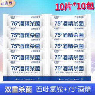 迪奥尼 湿巾75°酒精杀菌99% 酒精湿巾10片*10包（共100片）