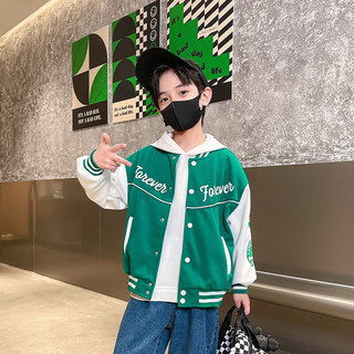 贝孩趣童装男童外套2023新款儿童棒球服春装男孩春季春秋款潮牌上衣 绿色 120码(建议身高105-115厘米)