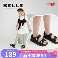 百丽(Belle)童鞋女童凉鞋公主鞋23夏季新款时尚小女孩软底鞋儿童小香风露趾鞋 黑色 26码 适合脚长15.8-16.3cm