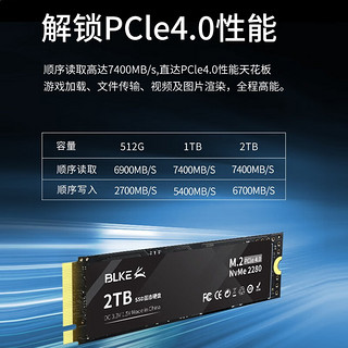 BLKE 影视剪辑制作电脑主机专用SSD固态硬盘M.2接口NVMe协议PCIe 4.0x4笔记本硬盘 影视剪辑专用SSD固态硬盘 512GB