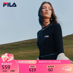 FILA 斐乐 官方编织连衣裙女2023年时尚优雅圆领长袖连身裙 165/84A/M
