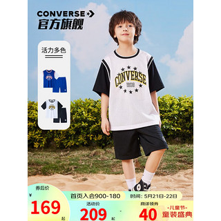 Converse 匡威童装男童短袖T恤短裤2件套2023夏季新款儿童经典星星套装 正黑色 160/76