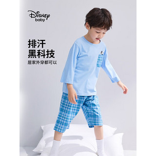 迪士尼（Disney）童装女童夏装针织甜美睡衣套装儿童时尚家居服2023夏季新款 海天蓝 140