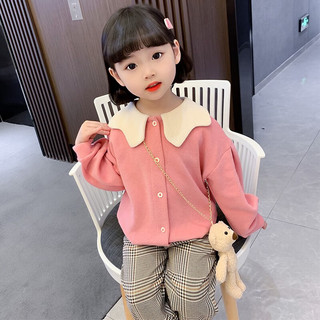 七语欣童装女童外套春秋装2023新款小女孩宝宝儿童纯色开衫外套休闲上衣 粉红色 80(适合身高70-80cm)