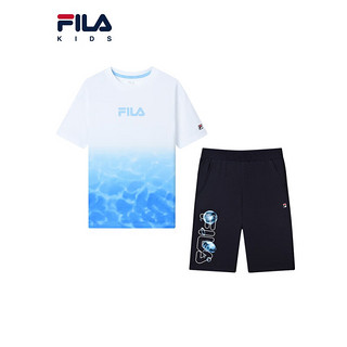 FILA 斐乐儿童童装2023夏季新款休闲运动时尚中大童凉爽两件套装 满印一-ZA 140