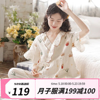 富朵(fuduo)2023春夏新品春日郊野短袖月子服纯棉纱孕妇装睡衣产后哺乳家居服 蛋壳白FD0325 M码(建议产后105-125斤左右)