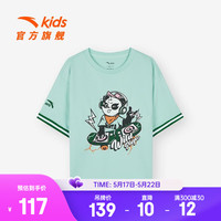 ANTA 安踏 儿童T恤男大童装2023年夏季新款休闲宽松舒适印花短t短袖 甲壳绿-2 101cm