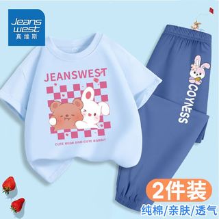 JEANSWEST 真维斯 女童夏装套装2023新款中大儿童夏季薄款上衣小女孩两件套潮 FRT225 160