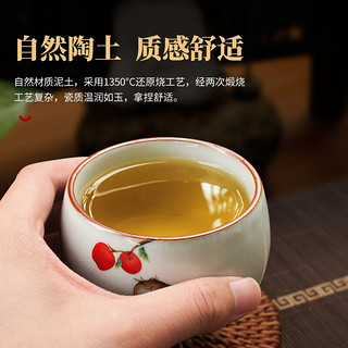 真迹 手绘主人杯汝窑开片品茗杯陶瓷大号品茗杯功夫茶具家用喝茶杯 馋猫主人杯-月白